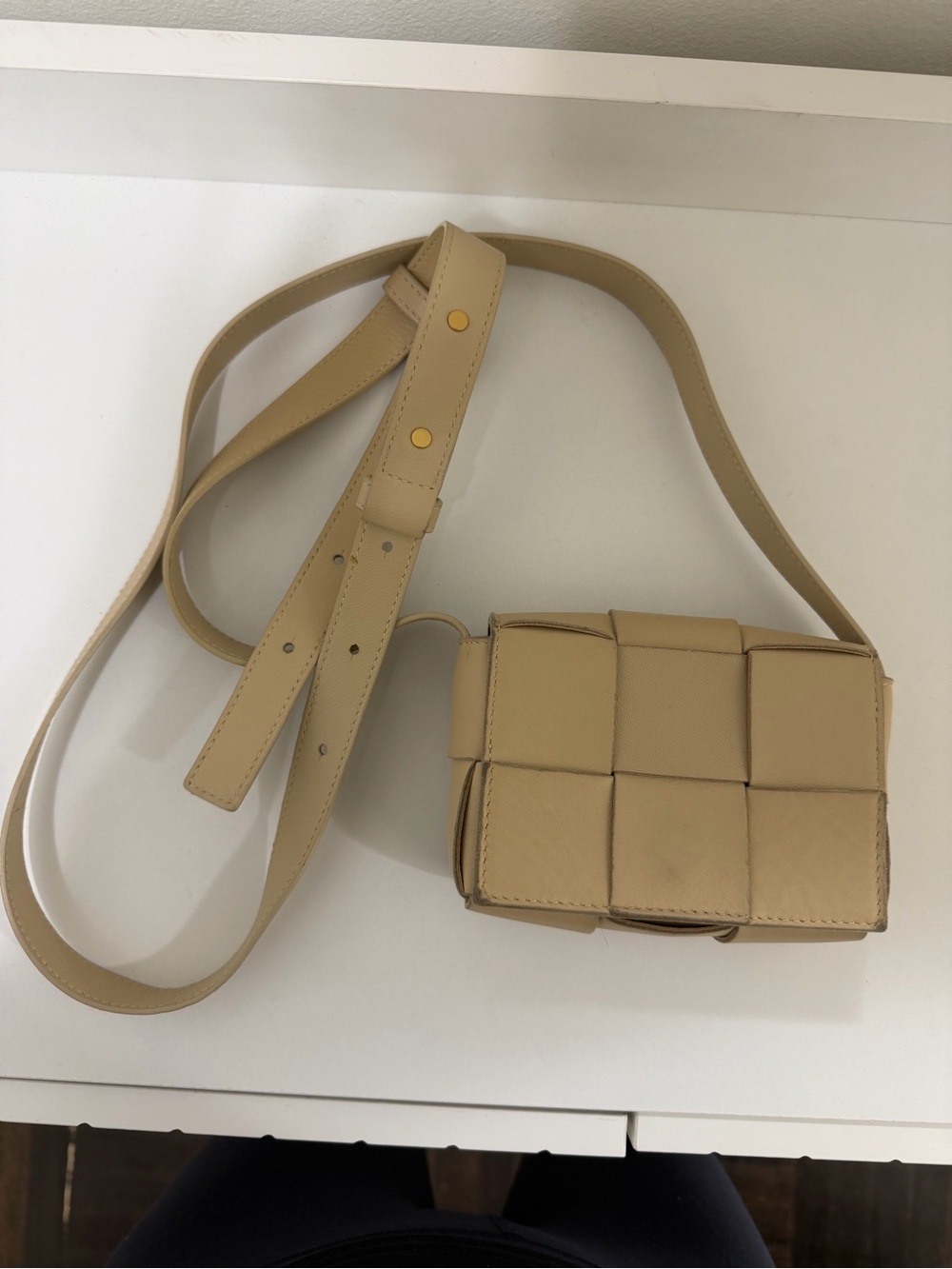 Bottega Veneta Beige Woven Leather Crossbody